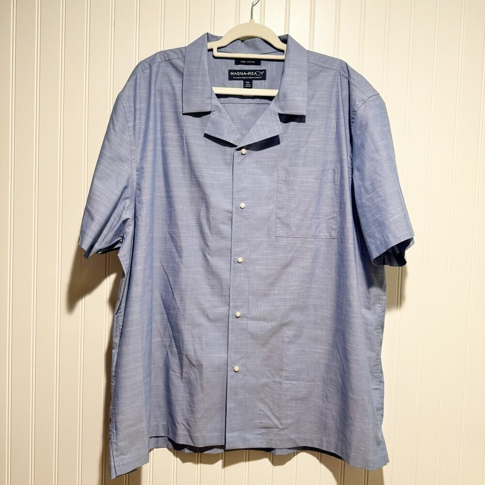 Magna Ready Blue Short Sleeve Button Up Stress Free Shirting Mens XXL